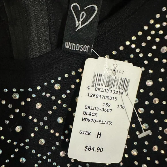 Windsor Black and Silver Embellished Long Sleeve Bodycon Dress NWT - Picture 6 of 8